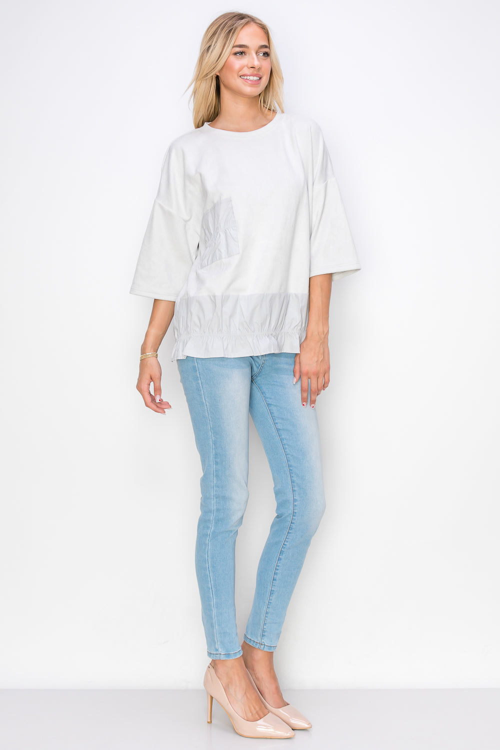 Amy Stretch Suede Top with Cotton Poplin