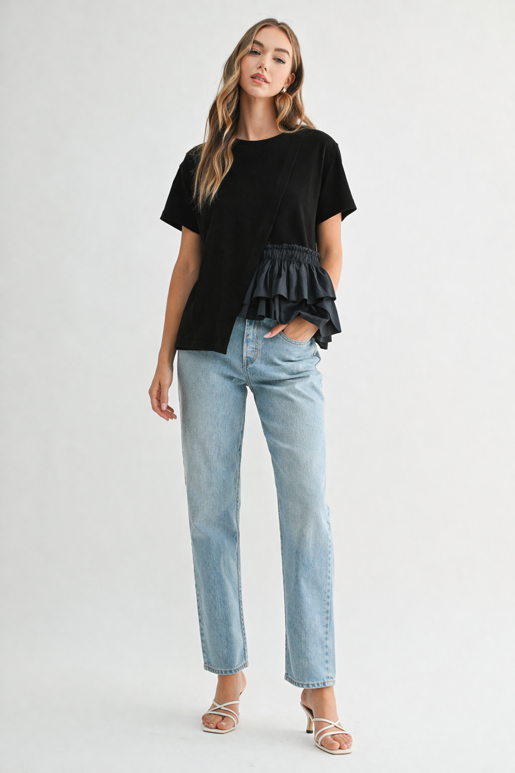JOH | Rena Pointe Knit Top with Front Ruffling