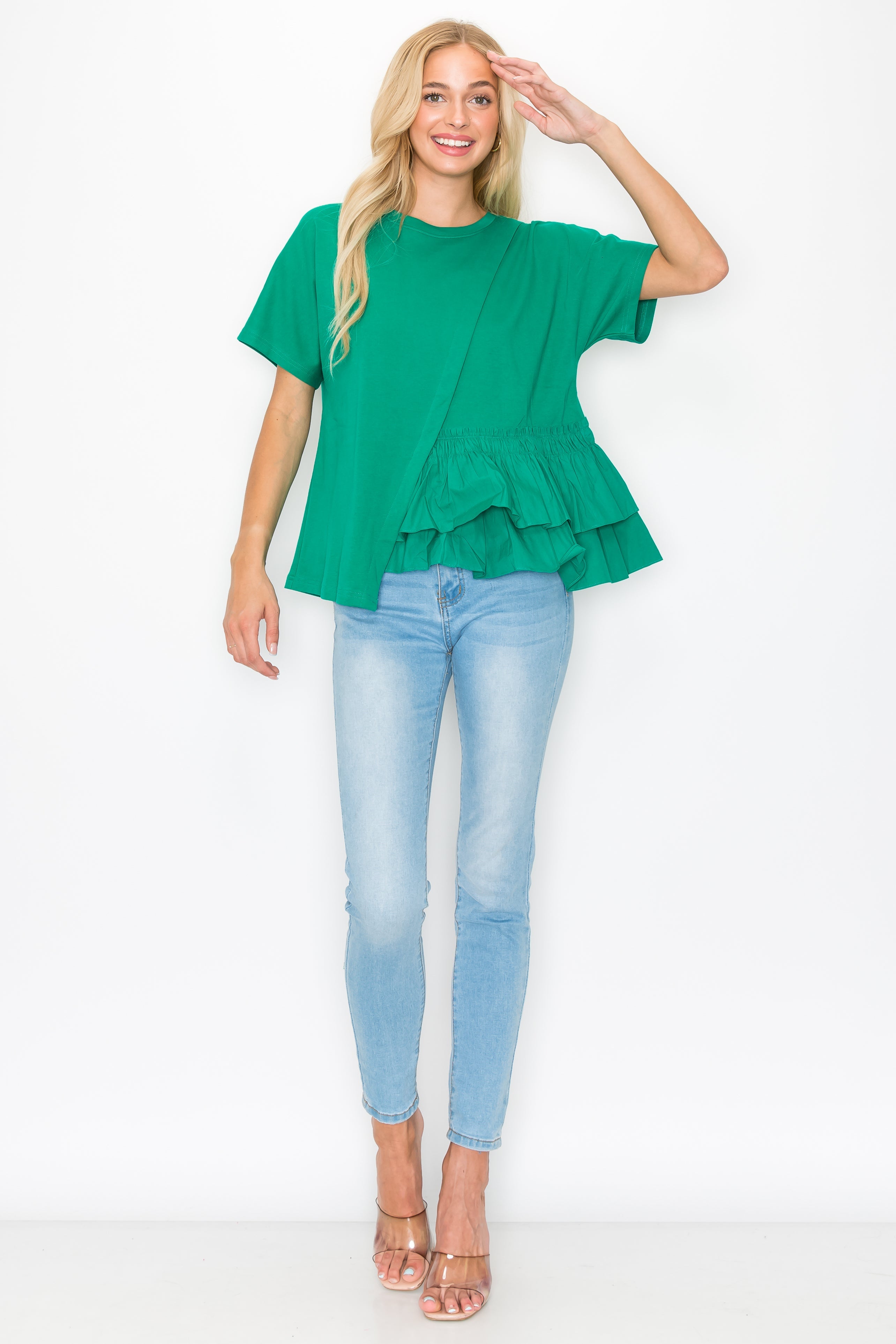 Rena Pointe Knit Top with Front Ruffling