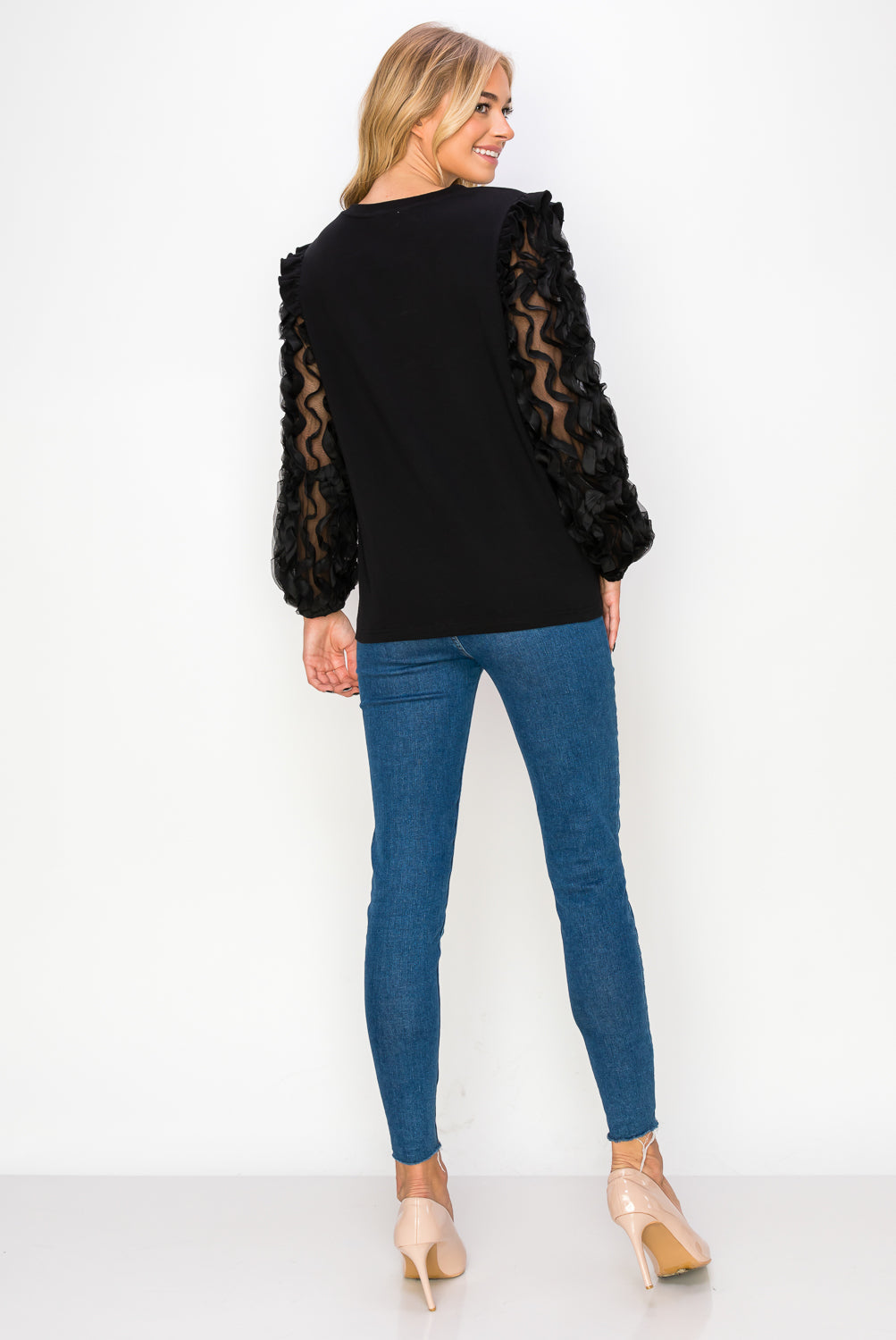 JOH | Rhonda Pointe Top with Mesh Lace Swirls