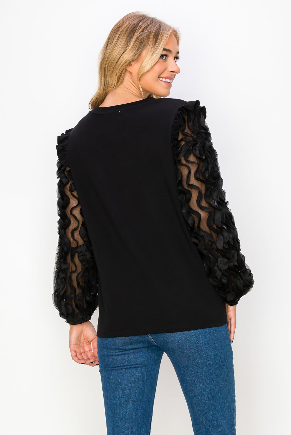 JOH | Rhonda Pointe Top with Mesh Lace Swirls
