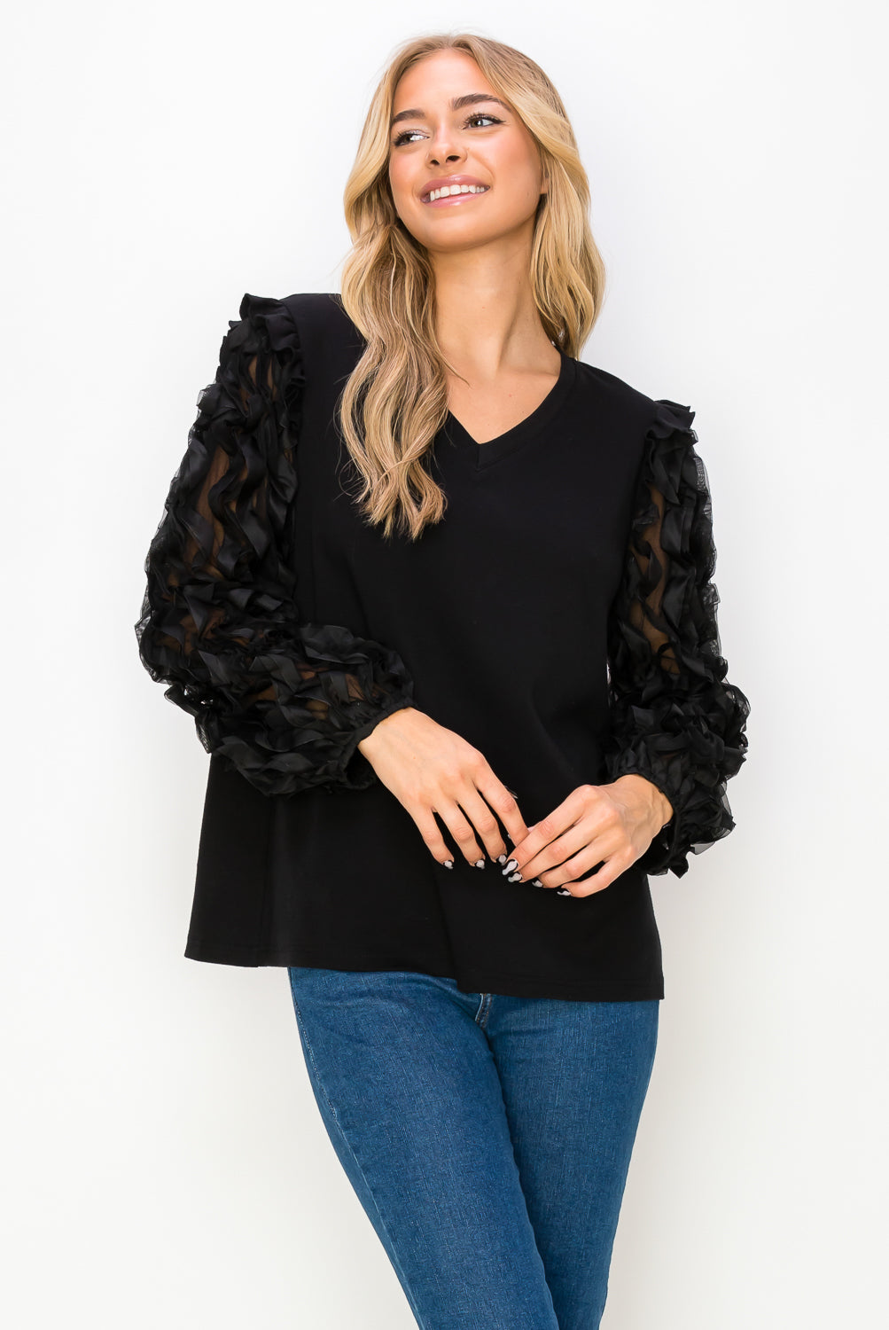 JOH | Rhonda Pointe Top with Mesh Lace Swirls