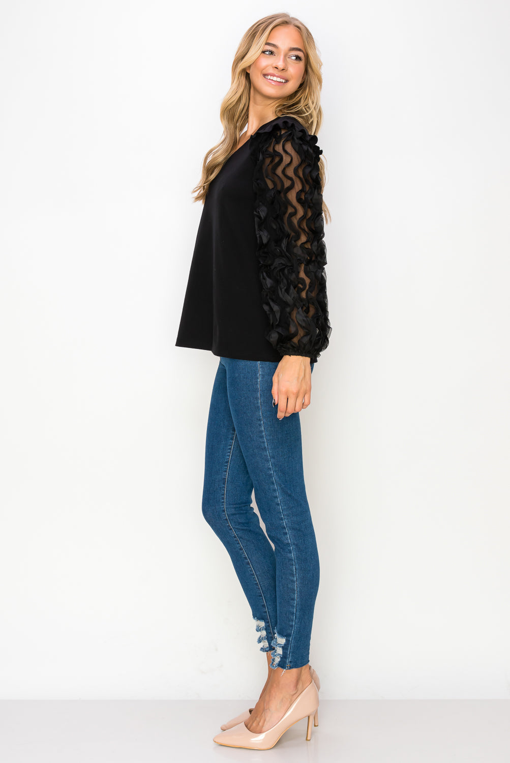 JOH | Rhonda Pointe Top with Mesh Lace Swirls