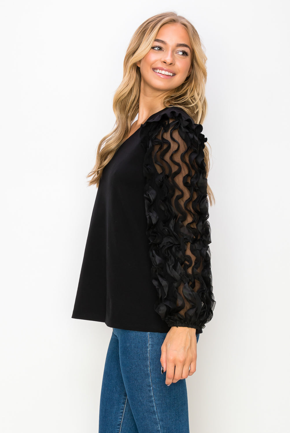 JOH | Rhonda Pointe Top with Mesh Lace Swirls