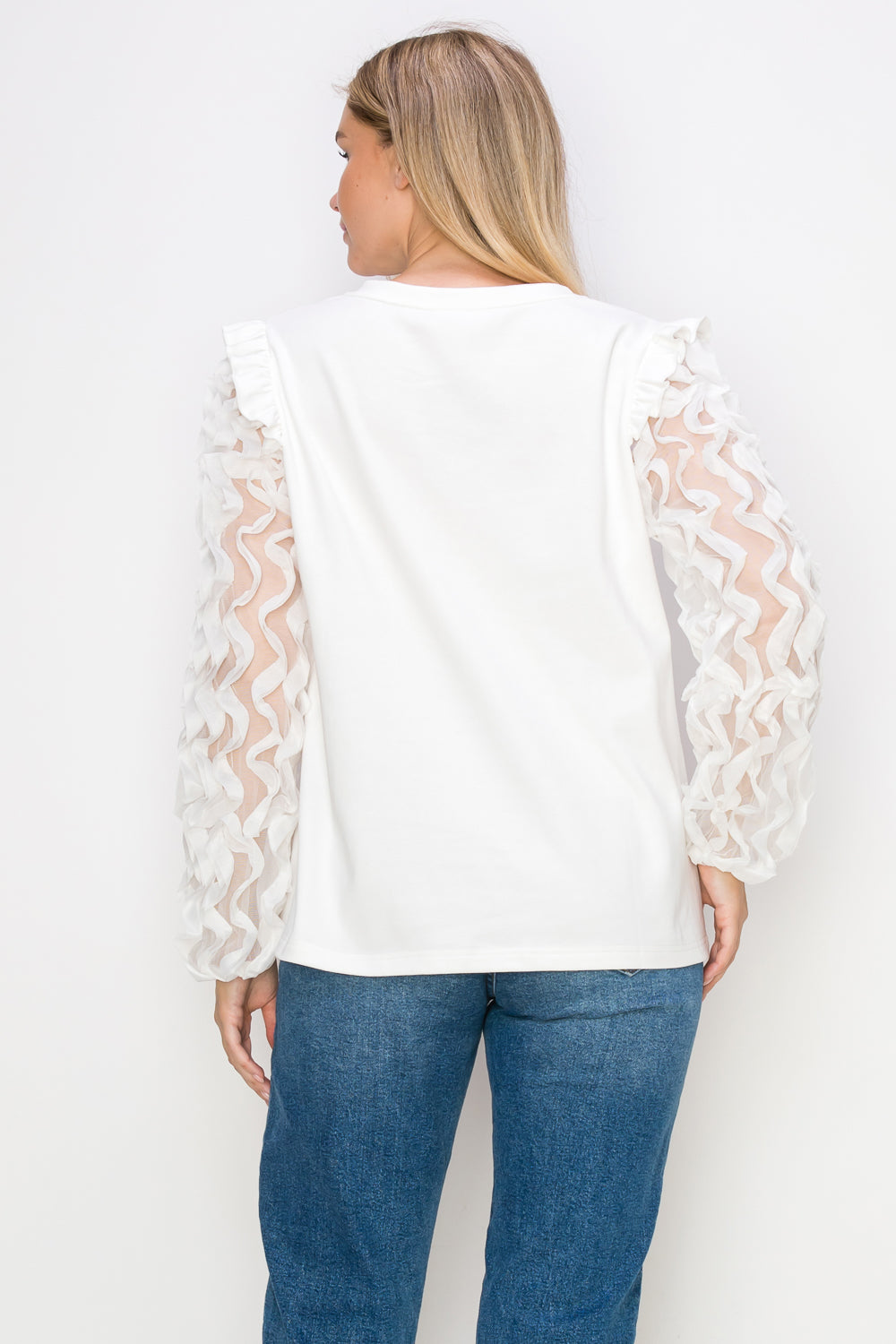 Rhonda Pointe Top with Mesh Lace Swirls