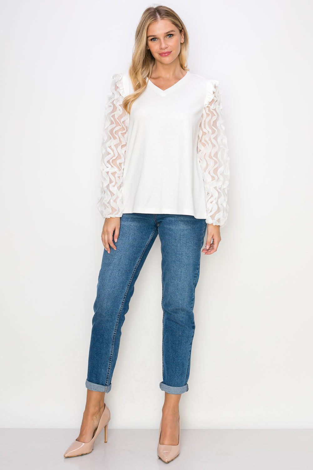 Rhonda Pointe Top with Mesh Lace Swirls