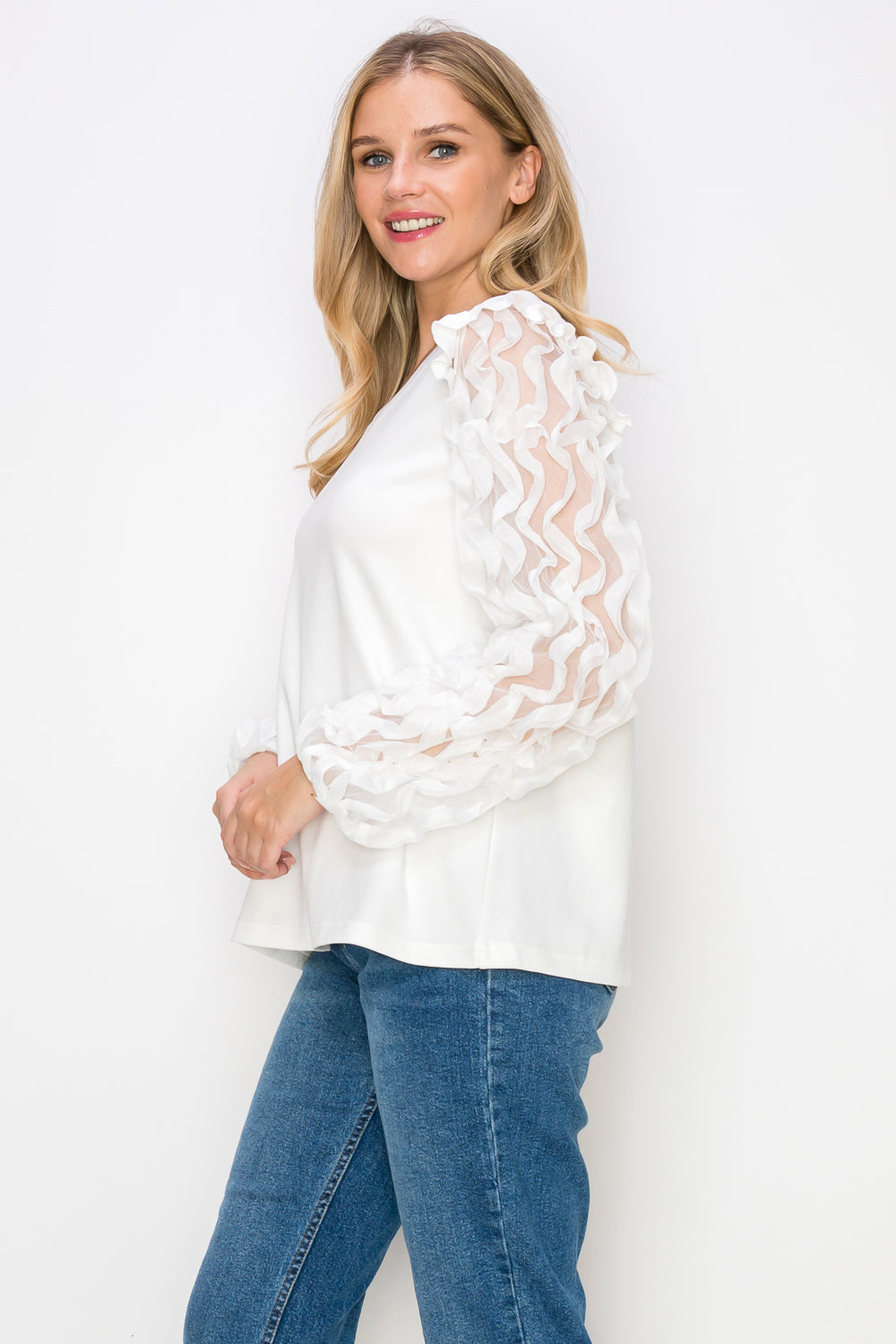 Rhonda Pointe Top with Mesh Lace Swirls