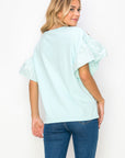 Rinnie Pointe Knit Top with Embroidered Flower Sparkles