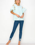 Rinnie Pointe Knit Top with Embroidered Flower Sparkles