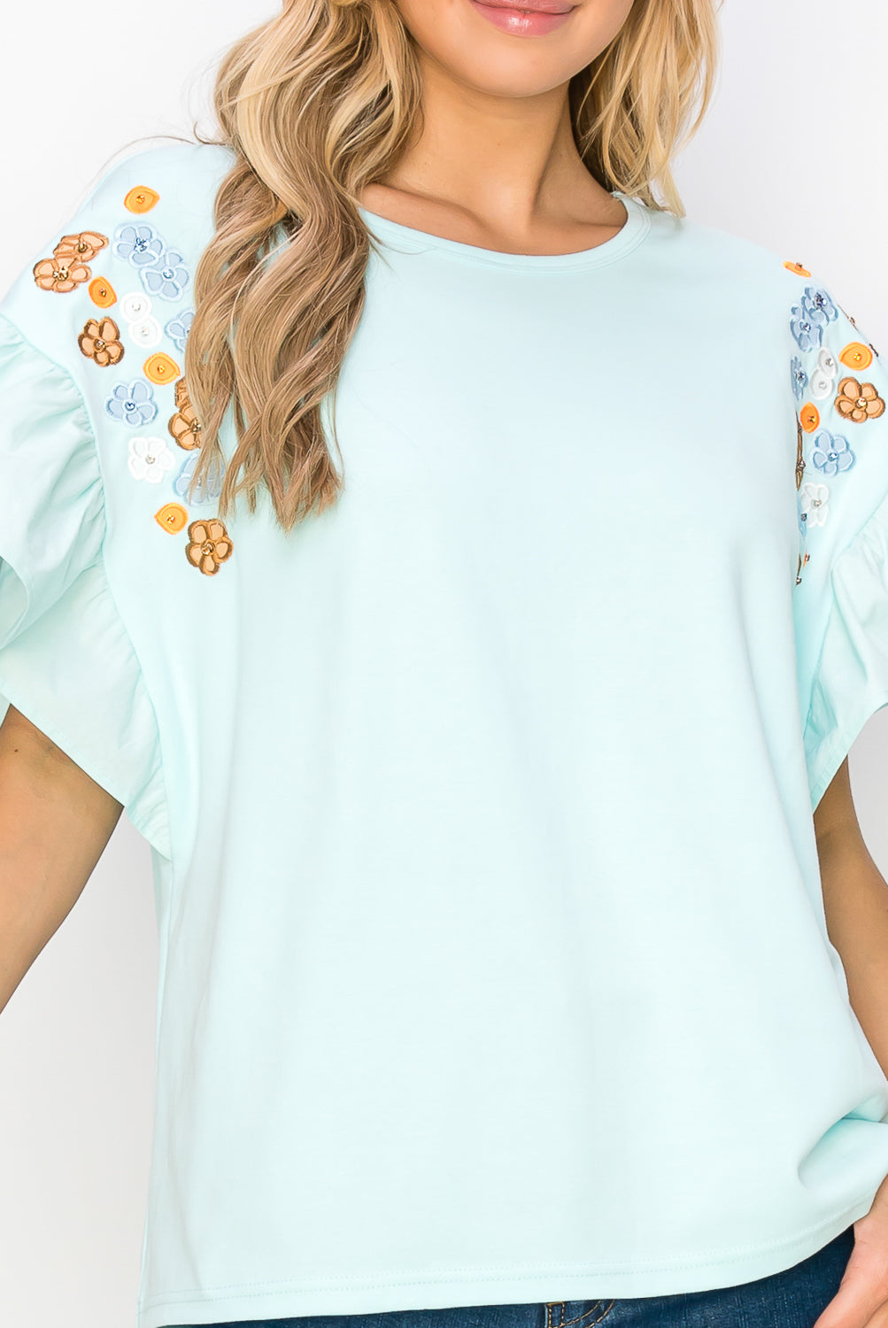 Rinnie Pointe Knit Top with Embroidered Flower Sparkles