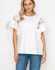 Rinnie Pointe Knit Top with Embroidered Flower Sparkles