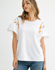 Rinnie Pointe Knit Top with Embroidered Flower Sparkles