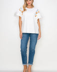 Rinnie Pointe Knit Top with Embroidered Flower Sparkles