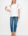 Rinnie Pointe Knit Top with Embroidered Flower Sparkles