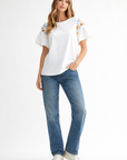 Rinnie Pointe Knit Top with Embroidered Flower Sparkles