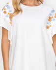 Rinnie Pointe Knit Top with Embroidered Flower Sparkles