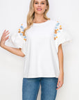 Rinnie Pointe Knit Top with Embroidered Flower Sparkles