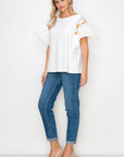 Rinnie Pointe Knit Top with Embroidered Flower Sparkles