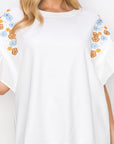 Rinnie Pointe Knit Top with Embroidered Flower Sparkles