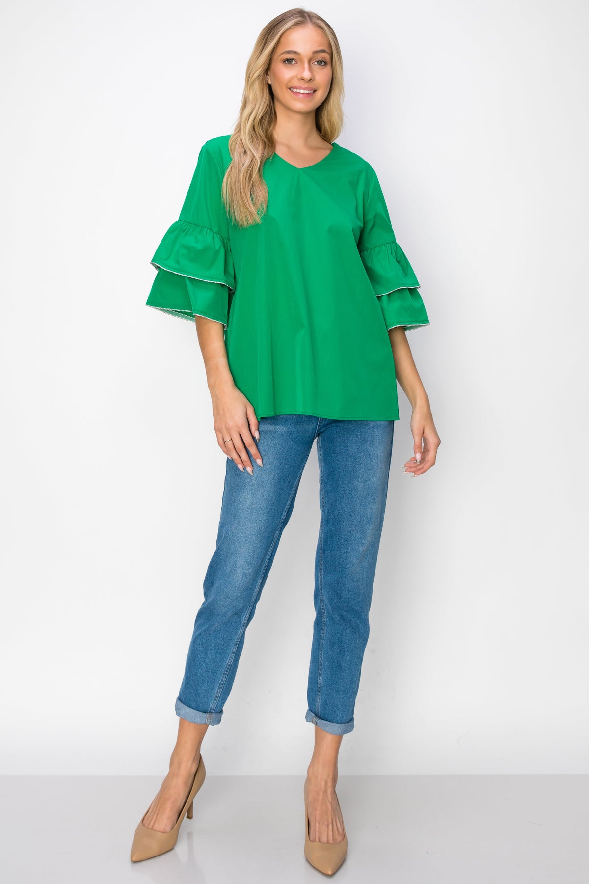 JOH Wesenia Ruffle Sleeve V-Neck Blouse