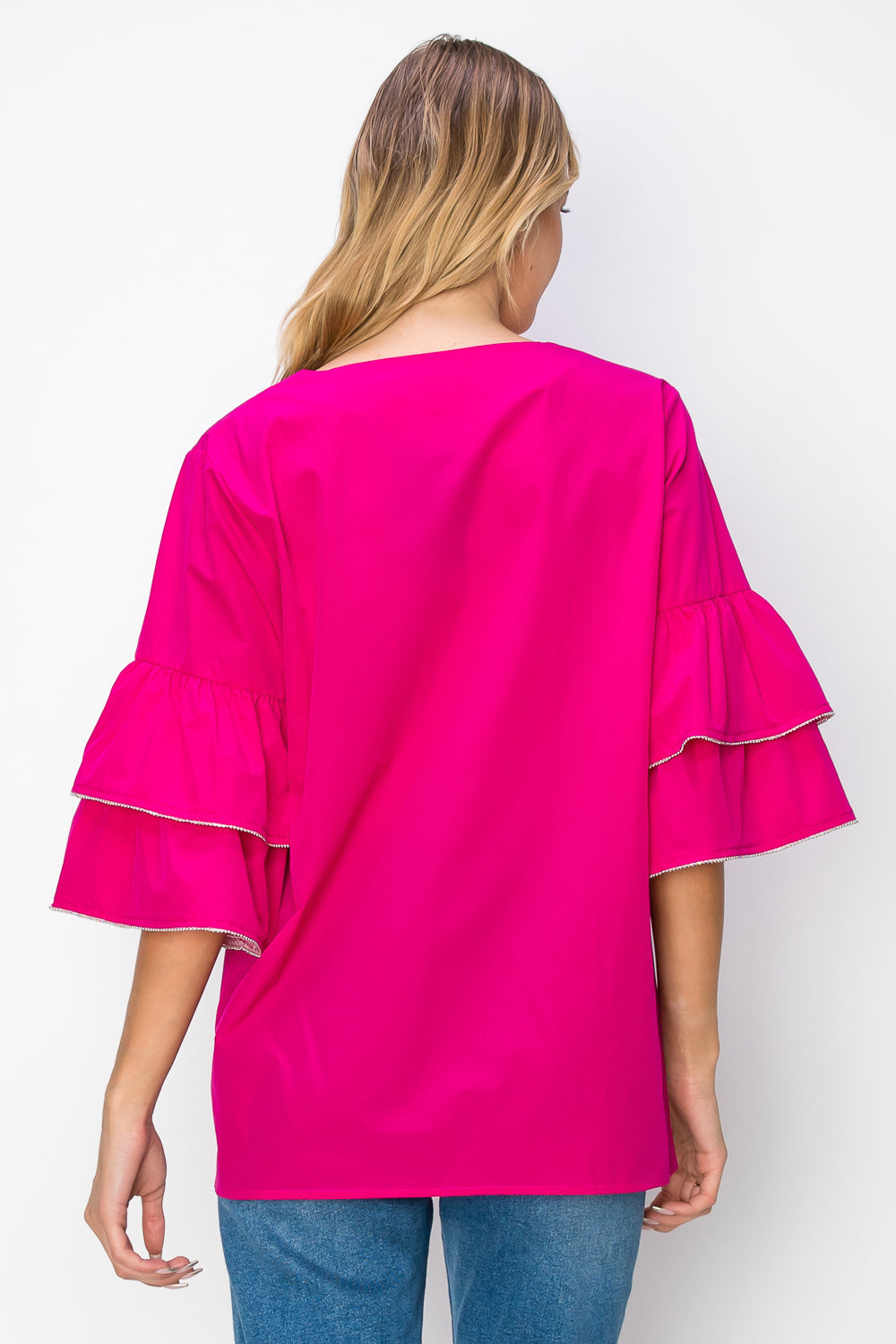 JOH Wesenia Ruffle Sleeve V-Neck Blouse