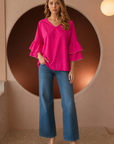JOH Wesenia Ruffle Sleeve V-Neck Blouse