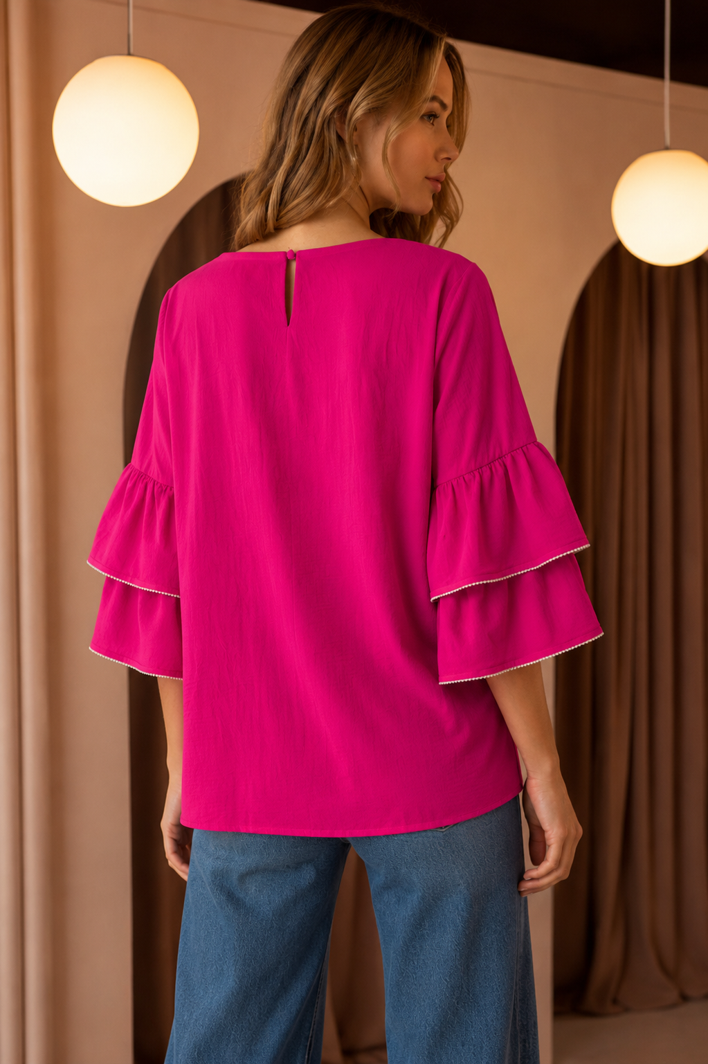 JOH Wesenia Ruffle Sleeve V-Neck Blouse