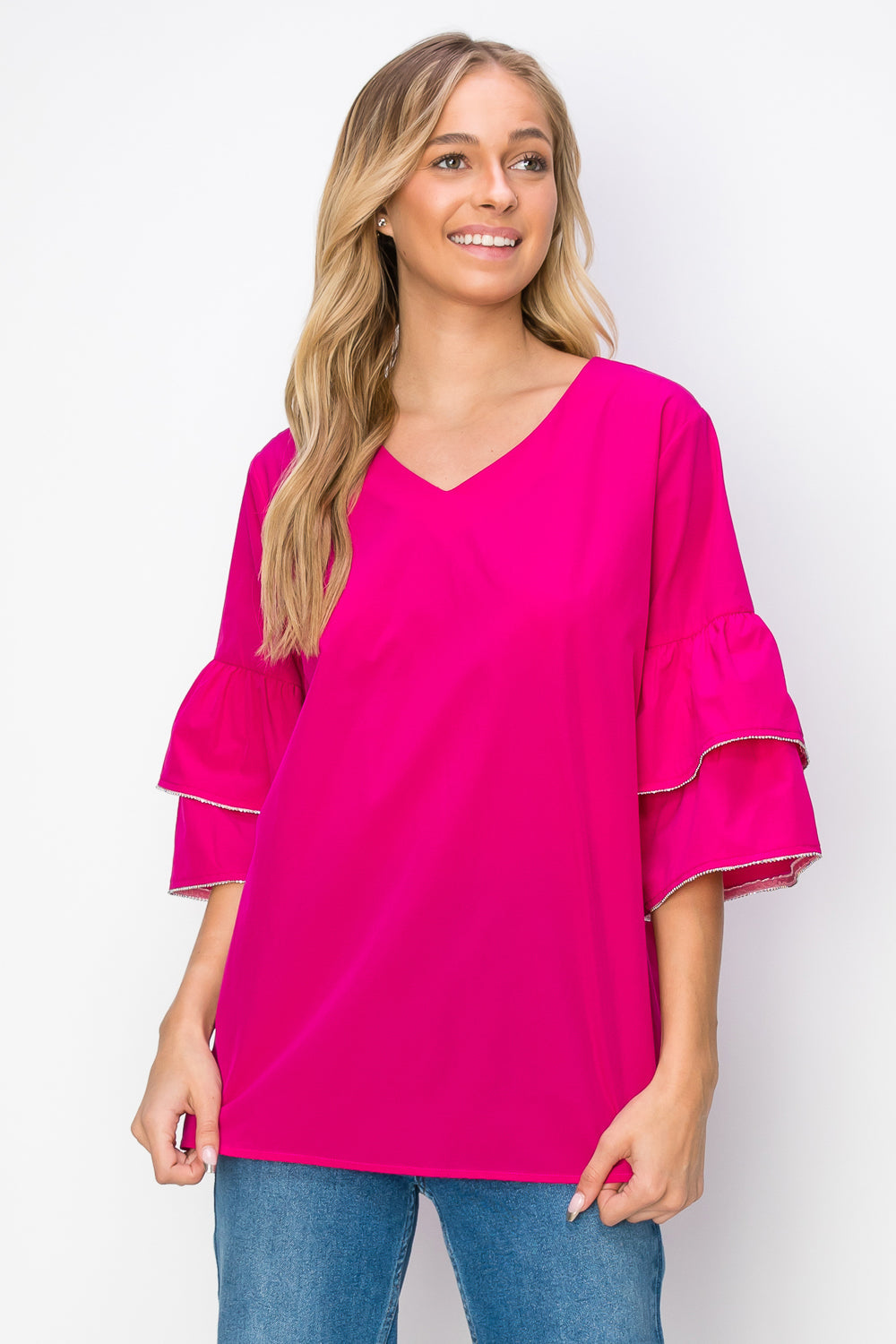 JOH Wesenia Ruffle Sleeve V-Neck Blouse
