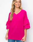 JOH Wesenia Ruffle Sleeve V-Neck Blouse