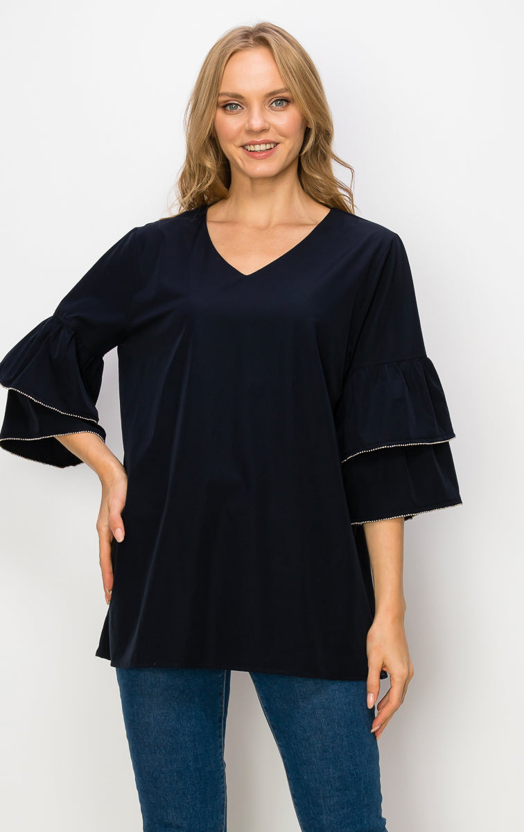 JOH Wesenia Ruffle Sleeve V-Neck Blouse