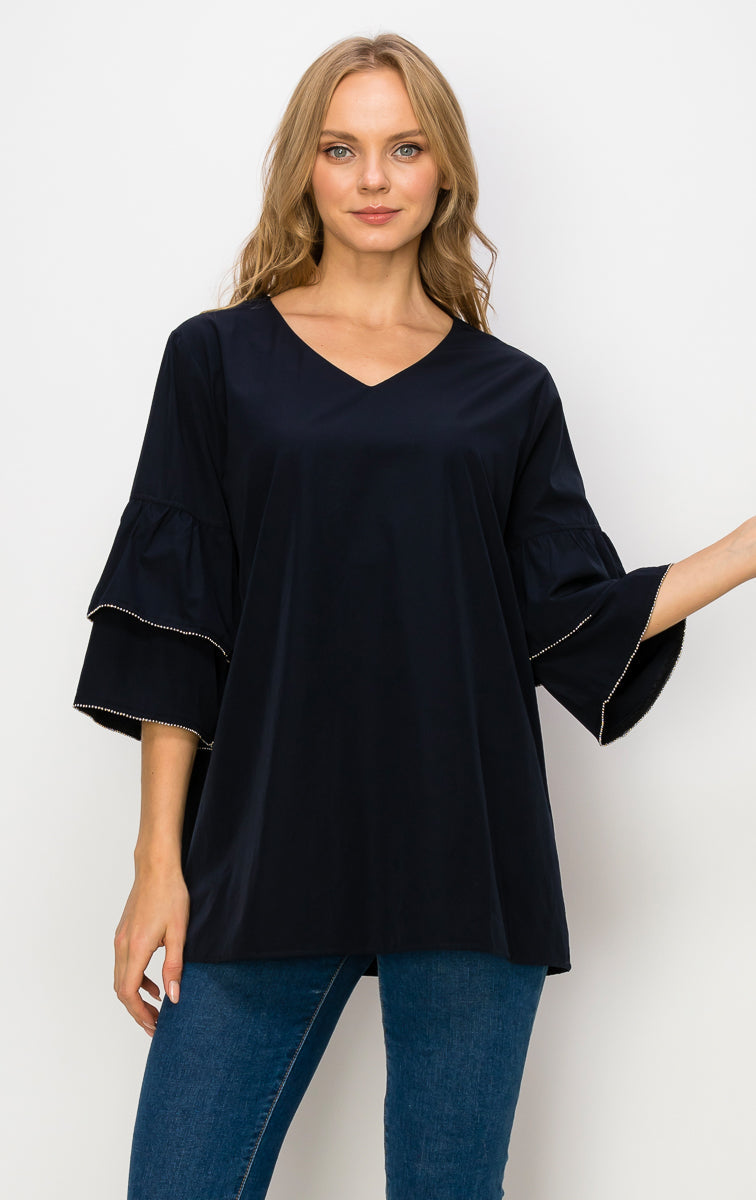 JOH Wesenia Ruffle Sleeve V-Neck Blouse