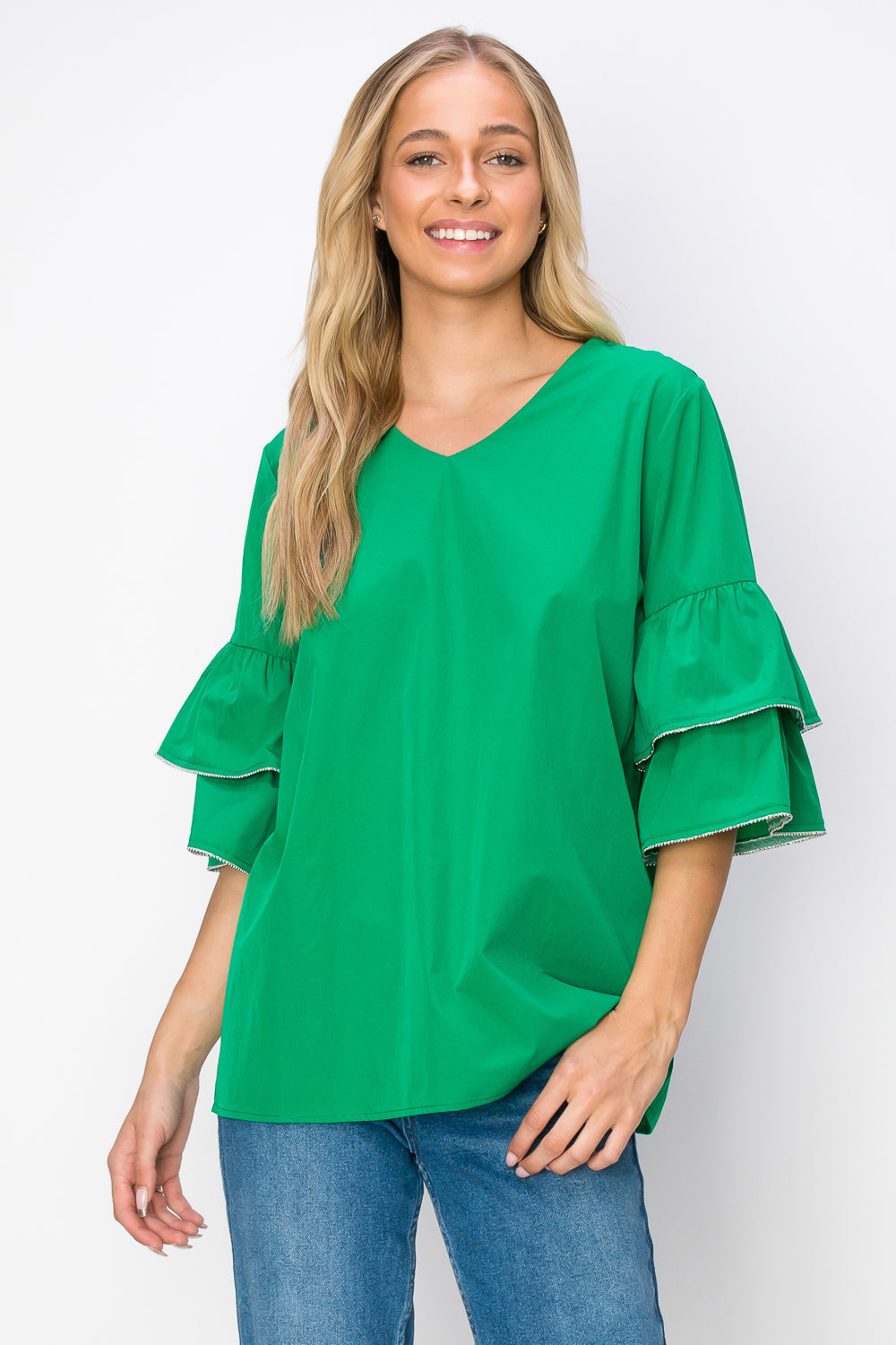 JOH Wesenia Ruffle Sleeve V-Neck Blouse