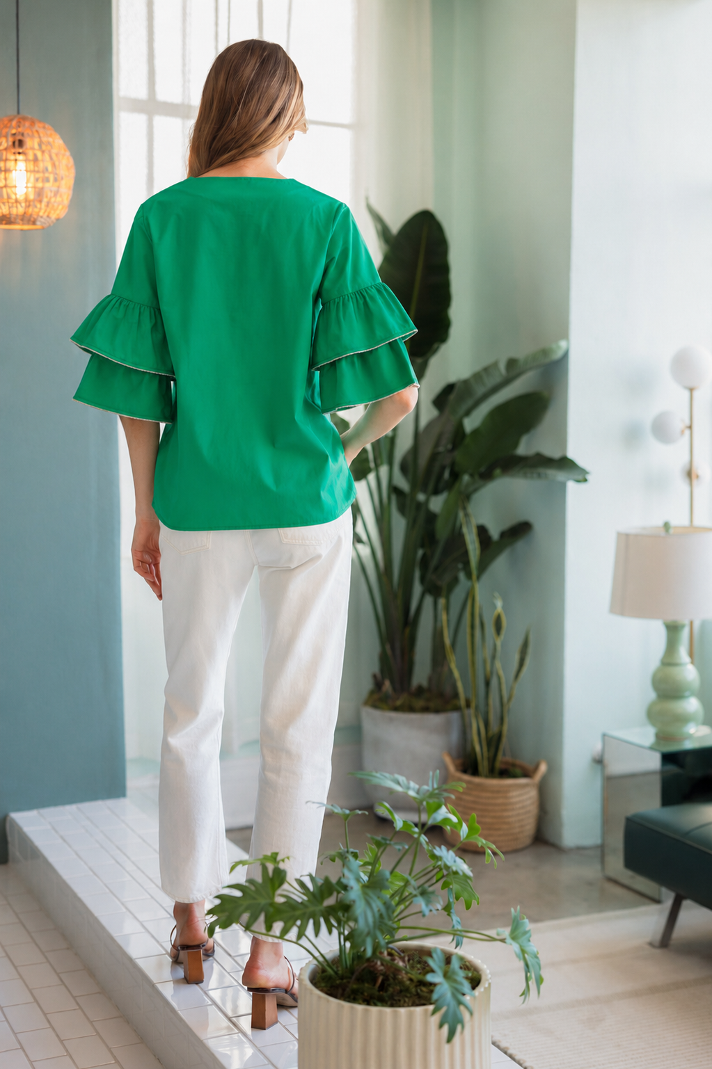 JOH Wesenia Ruffle Sleeve V-Neck Blouse