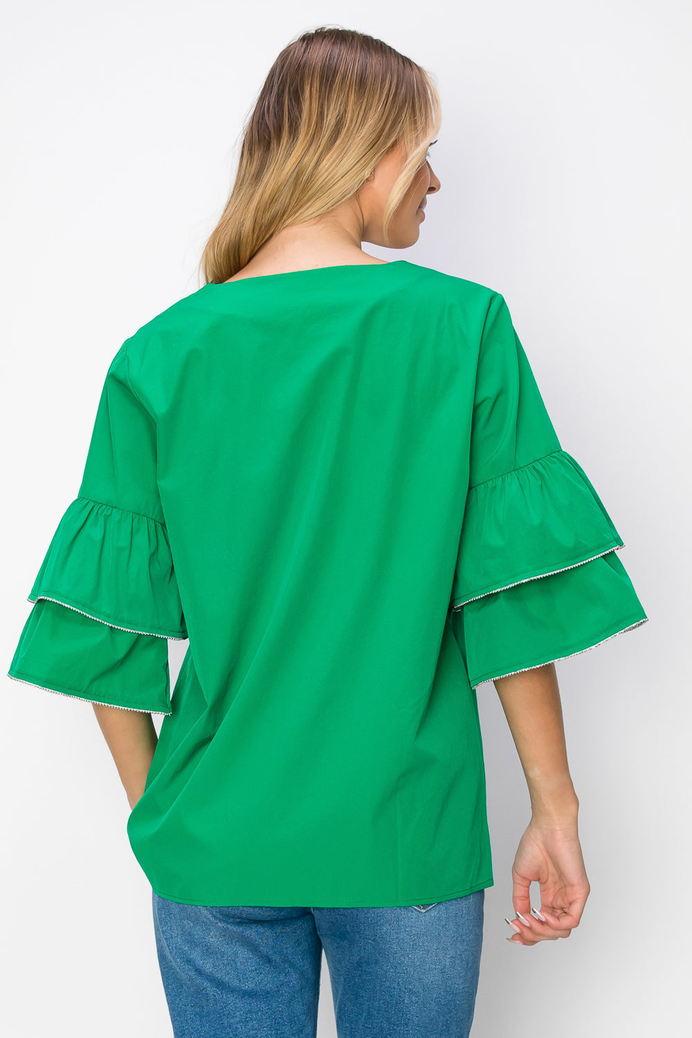 JOH Wesenia Ruffle Sleeve V-Neck Blouse