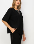 Kassie Crepe Knit Top with Beading Trim