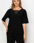 Kassie Crepe Knit Top with Beading Trim