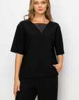 Kassie Crepe Knit Top with Beading Trim