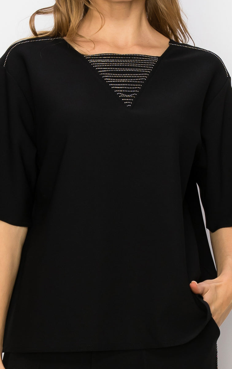 Kassie Crepe Knit Top with Beading Trim