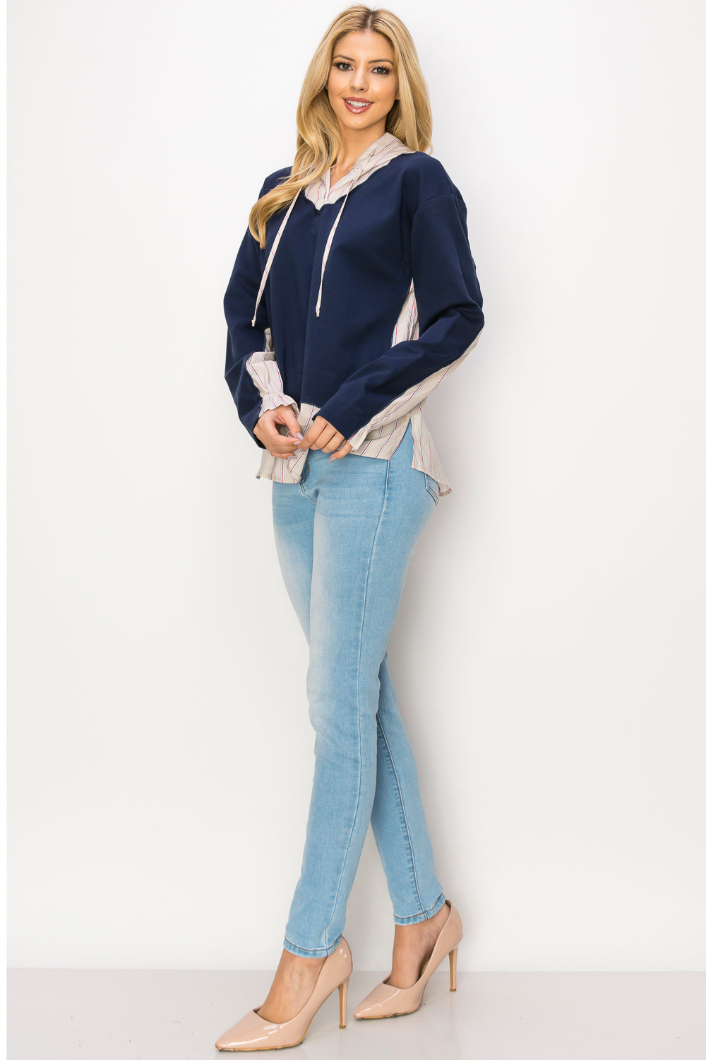 Rickie Pointe Knit Top with Stripe Hoodie