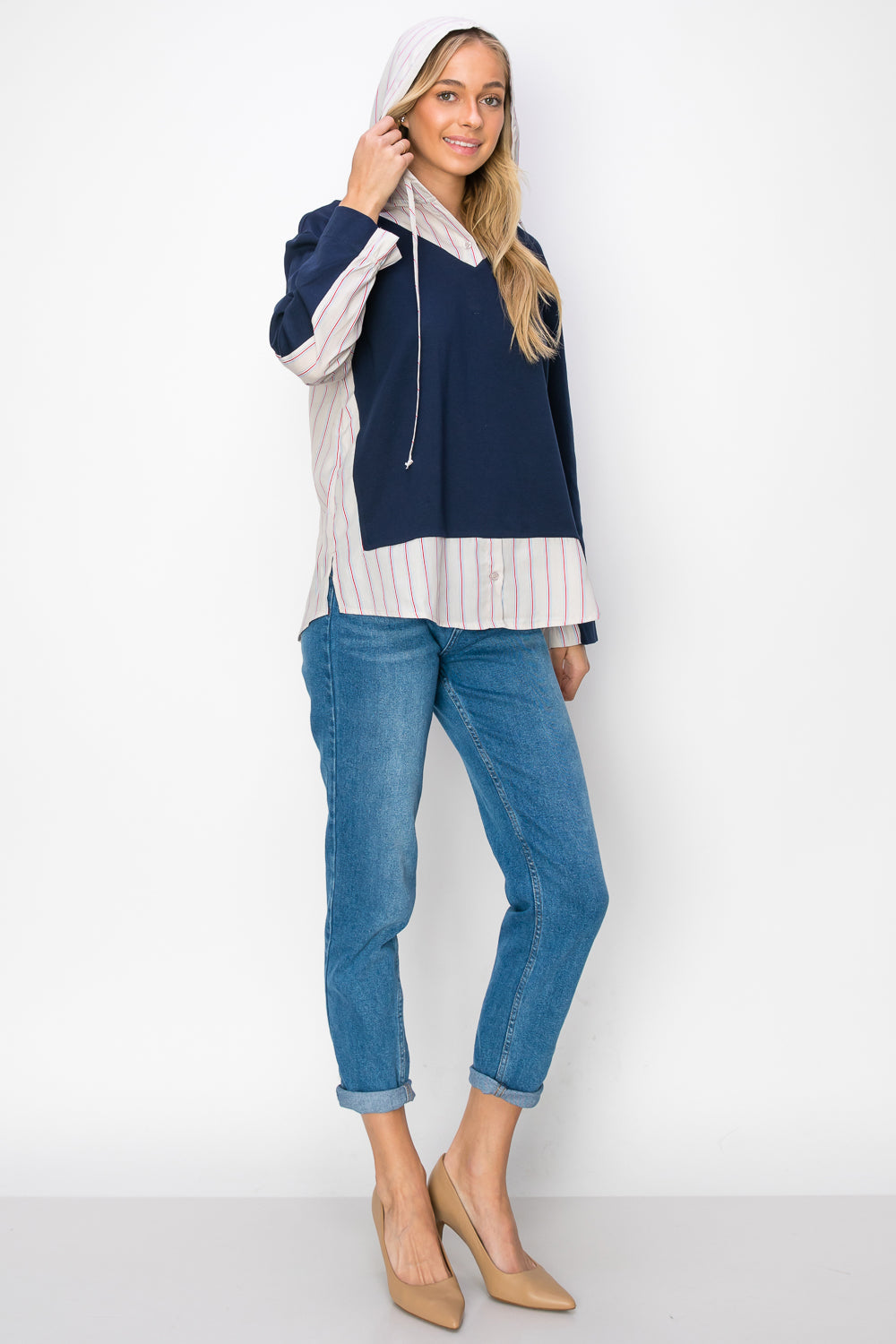 Rickie Pointe Knit Top with Stripe Hoodie