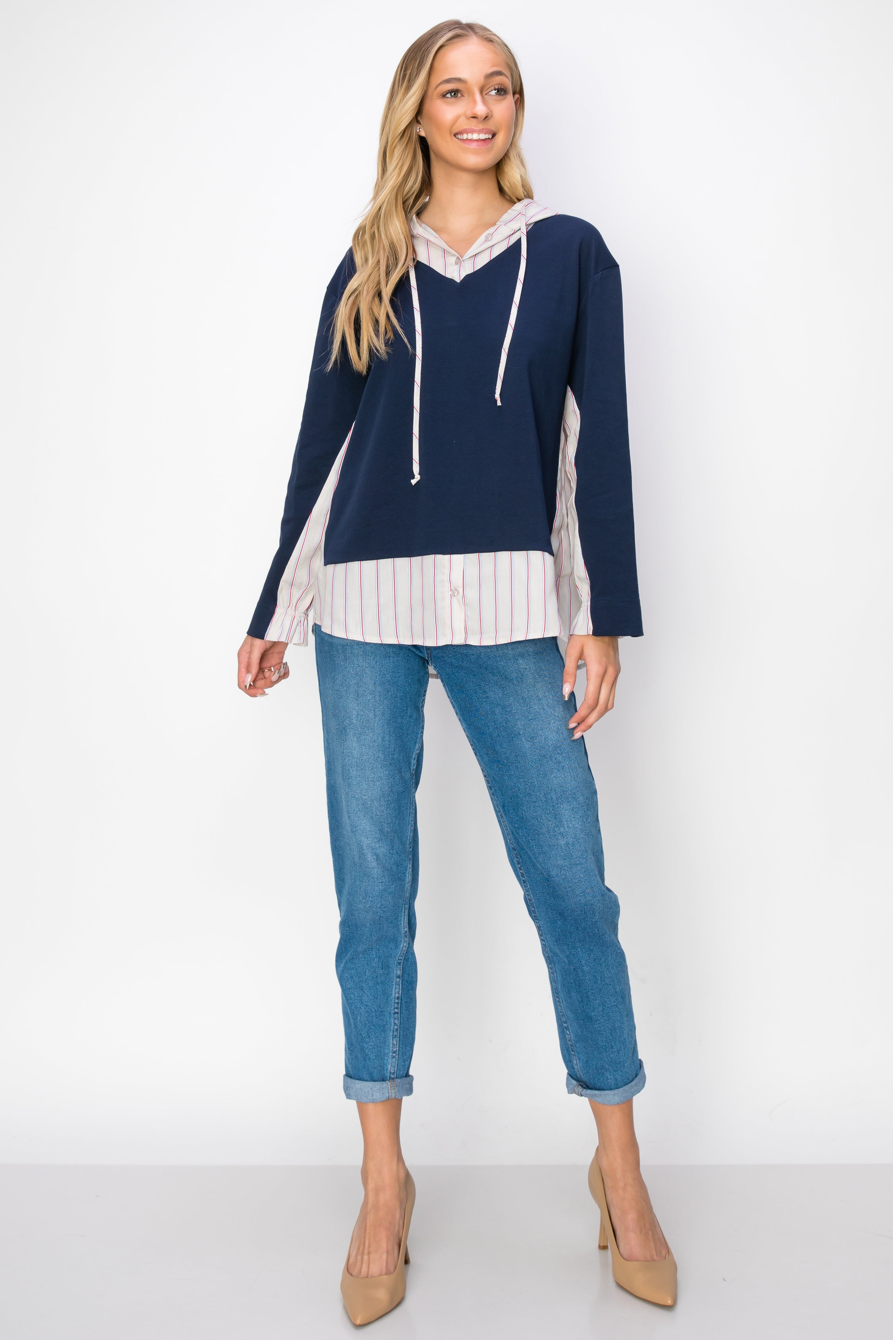 Rickie Pointe Knit Top with Stripe Hoodie