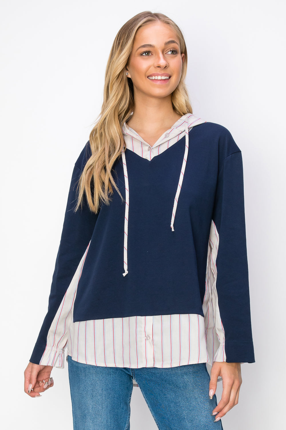 Rickie Pointe Knit Top with Stripe Hoodie