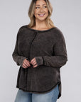 Zenana Plus Washed Baby Waffle Oversized Long Sleeve Top