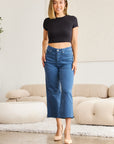 RFM Crop Chloe Full Size Tummy Control High Waist Raw Hem Jeans