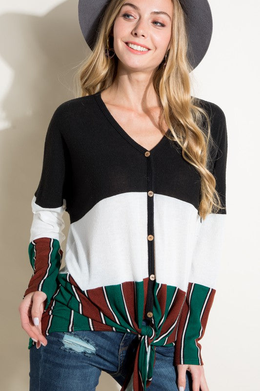 e Luna Brushed Hacci Striped Casual Top