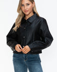 Snobbish Snap Down Long Sleeve PU Leather Jacket