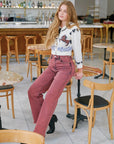 Artemis Vintage Mulberry High-Rise Tummy-Control Flare Jeans – Burgundy
