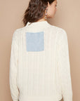 POL Cable-Knit Peace Patch Dropped Shoulder Sweater