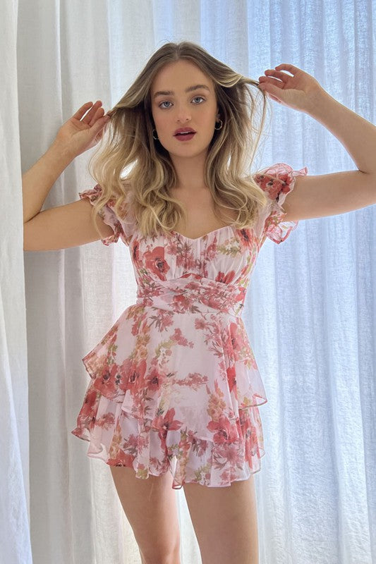 One and Only Collective Floral Ruffle Tiered Romper - Online Only