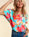 e Luna PLUS Drop Shoulder Dolman Banded Floral Woven Top